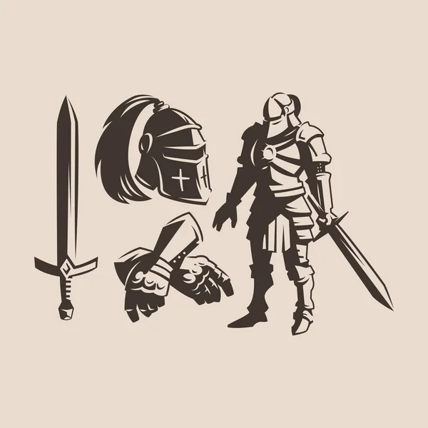 Knight with a sword in armor. — Stock Vector