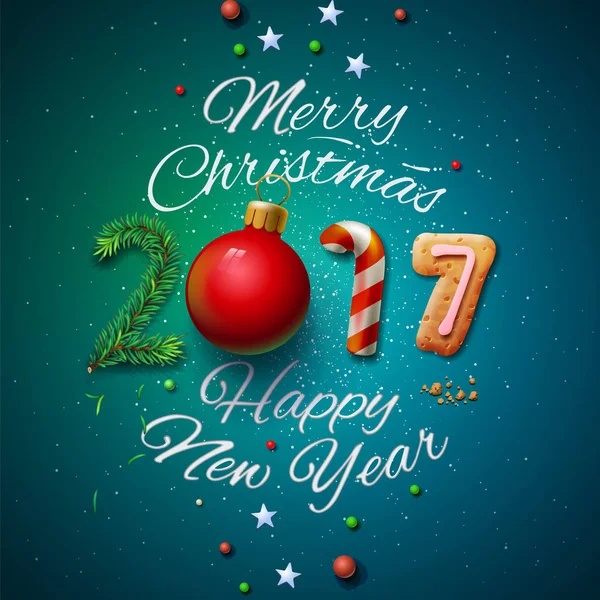 Buon Natale e felice anno nuovo 2017 biglietto di auguri — Vettoriale Stock