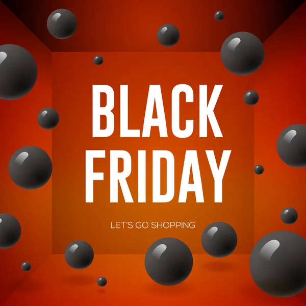 Cartel de Black Friday Sale con globos brillantes sobre fondo rojo — Archivo Imágenes Vectoriales
