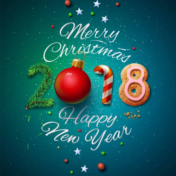 Καλά Χριστούγεννα και Ευτυχισμένο το νέο έτος 2018 ευχετήρια κάρτα — Διανυσματικό Αρχείο