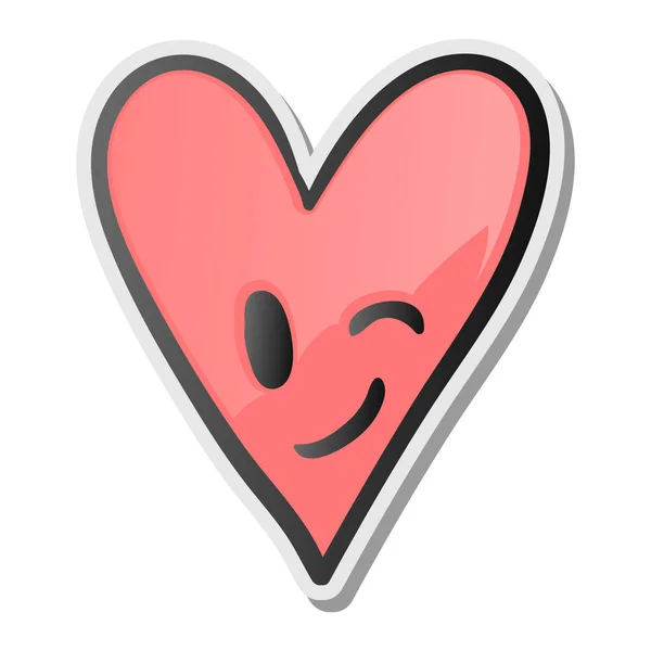 Augenzwinkernder Herzaufkleber, Emoji lächelndes Gesicht, Emoticon — Stockvektor