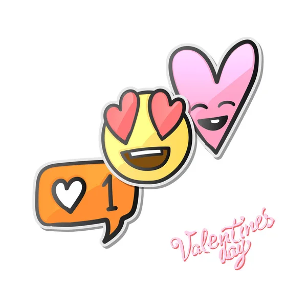 Valentinstag-Aufkleber, Liebe-Emojis, Symbole, Emoticons, Vektorillustration. — Stockvektor
