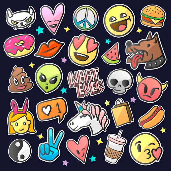 Pop art fashion chic patch, pin, lencana dan stiker, vektor  . Stok Vektor Bebas Royalti