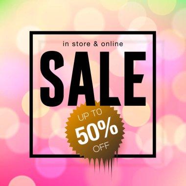 Satış banner şablon tasarım, pembe bulanık arka plan, vektör çizim.