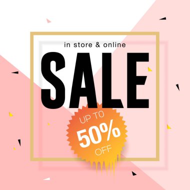 Satış banner şablon tasarım, pembe bulanık arka plan, vektör çizim.