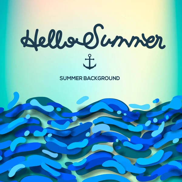 Havet bakgrund med bokstäver Hej sommar, vektor Illustration. — Stock vektor