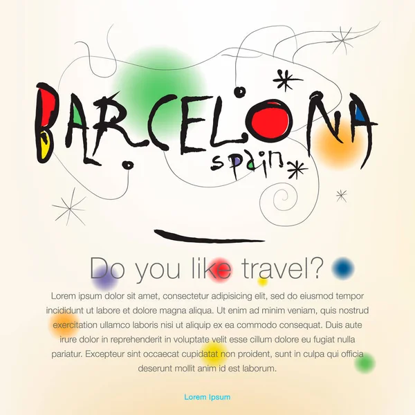 Willkommen in spanien, barcelona, reise-desing hintergrund, poster, vektorillustration. — Stockvektor