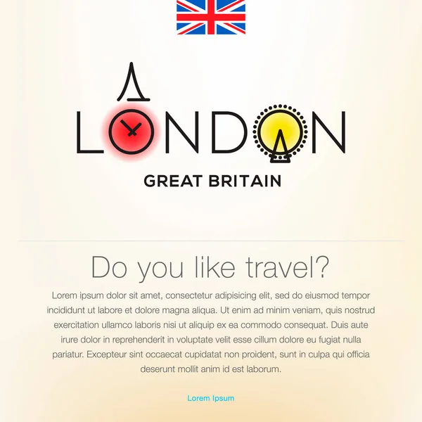 Bienvenido a Londres, Gran Bretaña, fondo de diseño de viajes, póster, ilustración de vectores . — Archivo Imágenes Vectoriales