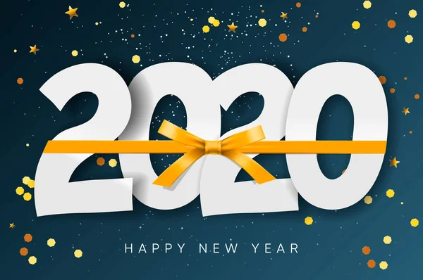 2020 Feliz Año Nuevo fondo con cinta de oro y brillo. Ilustración vectorial — Vector de stock