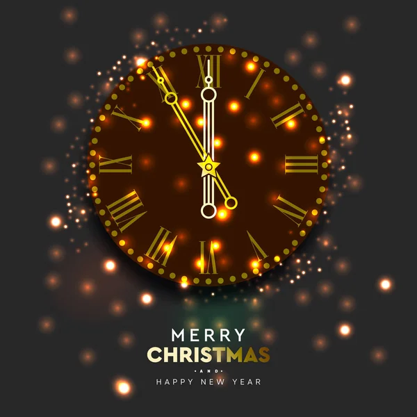 2020 Nieuwjaar glanzende gouden klok, vijf minuten voor middernacht. Vrolijk kerstfeest. Vectorillustratie. — Stockvector