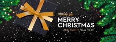 Mutlu Noeller ve mutlu yıllar. Noel posteri, tebrik kartı, başlık, web sitesi, vektör illüstrasyonu.