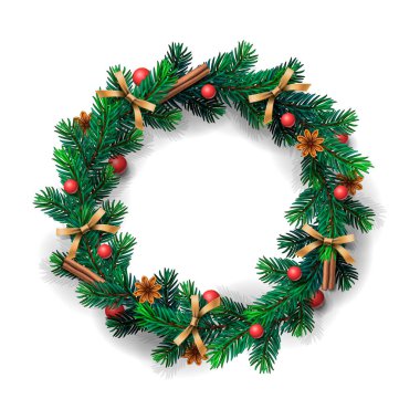 Beyaz arka planda, vektör çizim Noel çelenk