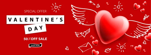 Ημέρα του Αγίου Βαλεντίνου φόντο πώλησης. Ρομαντική σύνθεση με καρδιές. Εικονογράφηση διάνυσμα για την ιστοσελίδα, αφίσες, διαφημίσεις, κουπόνια, διαφημιστικό υλικό — Διανυσματικό Αρχείο