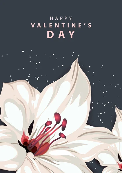 Ευτυχισμένη μέρα του Αγίου Βαλεντίνου. Ιστορικό με λουλούδι κρίνου, παστέλ χρώματα. Χειρόγραφη καλλιγραφική γραφή. Ευχετήρια κάρτα, αφίσα διακοπών, πανό — Διανυσματικό Αρχείο