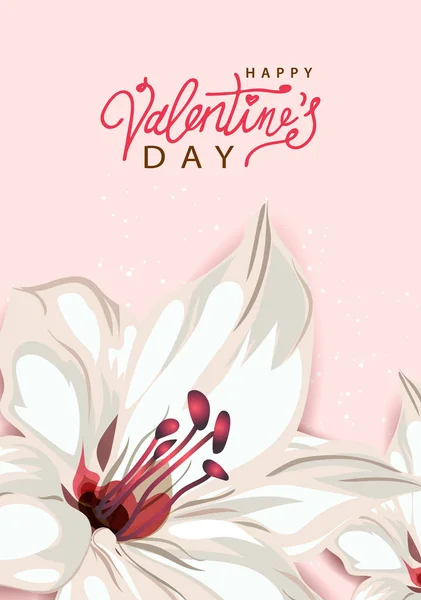 Šťastného Valentýna. Pozadí s lilie květiny, pastelové barvy. Ručně psané písmo textu. Pozdrav, sváteční plakát, plakát — Stockový vektor