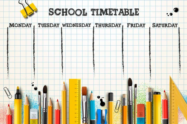 School timetable template for students or pupils. Vector Illustration — Stock Vector