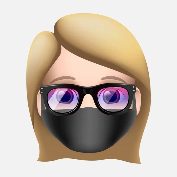 Žena na sobě ochranné lékařské masky pro prevenci viru Novel Coronavirus 2019-ncov a znečištění ovzduší. Vektorová ilustrace. — Stockový vektor