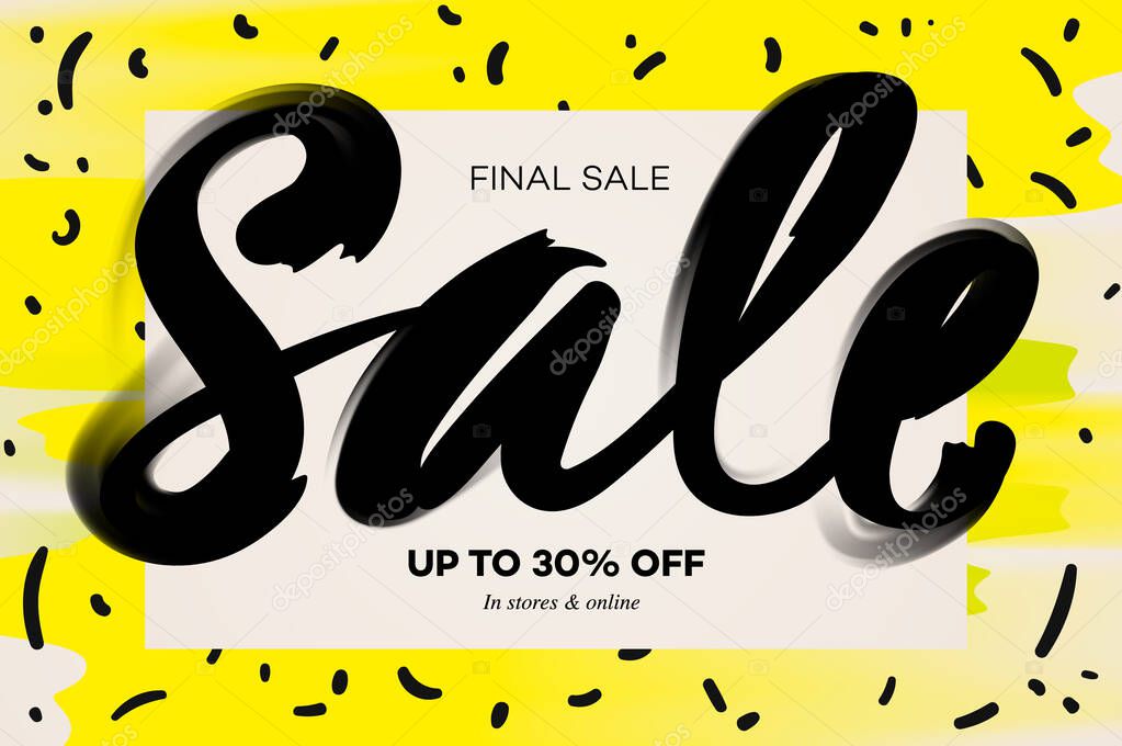 Summer Sale banner template, yellow background, vector illustration.