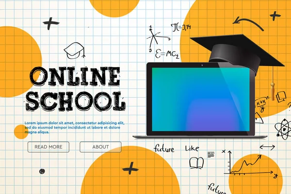 Online School, afstandsonderwijs, website pagina, vectorillustratie. — Stockvector