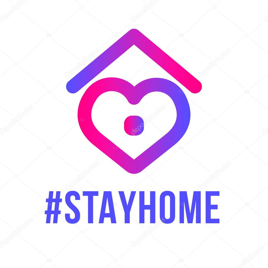 Stay home, heart, home sticker symbol vector illustration