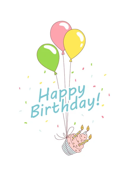 Feliz fiesta de cumpleaños invitación tarjeta de felicitación con cupc de cumpleaños — Vector de stock