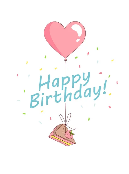 Feliz fiesta de cumpleaños invitación tarjeta de felicitación con pastel de cumpleaños — Vector de stock