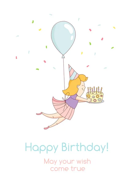 Grattis på födelsedagen partiet gratulationskort inbjudan rolig tjej karaktär — Stock vektor