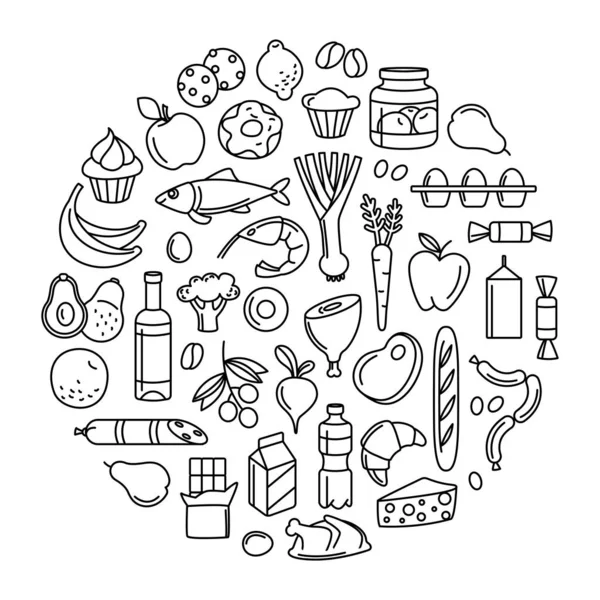 Grosery supermarché marchandises modèle magasin nourriture, boissons, légumes — Image vectorielle