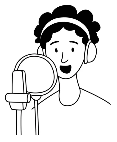 Girl recording voice in a recording studio. Podcast Presenter with mike. — ストックベクタ