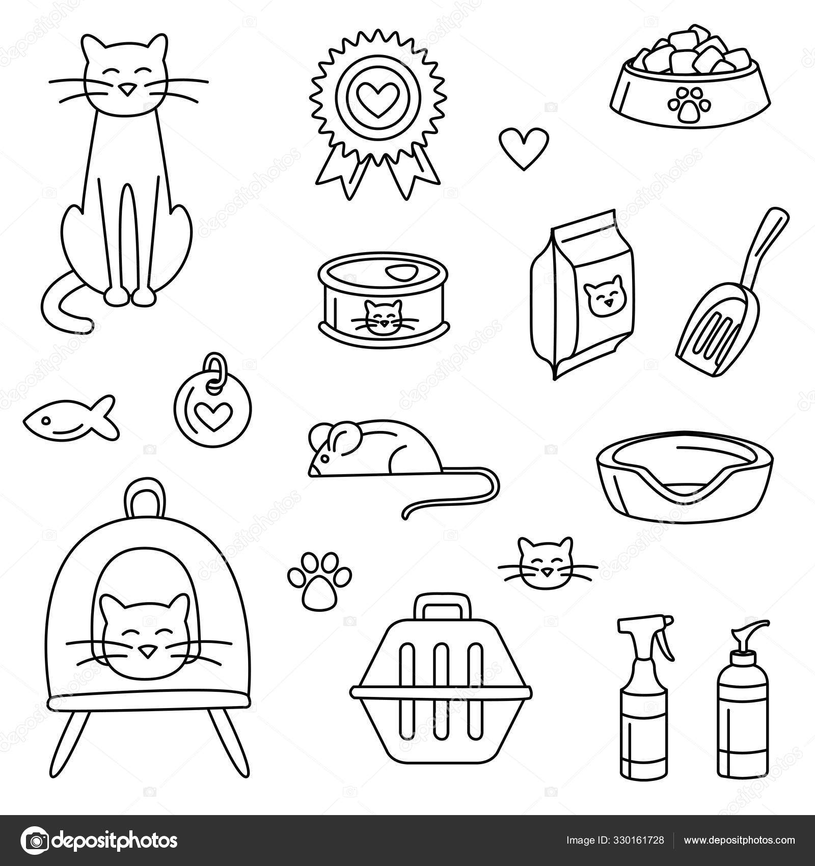 Cat icon. Outline vector illustration. Hand drawn style. Pets