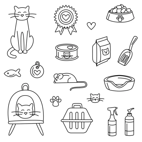 Zoohandlung für Katzen schwarz auf weiß. Vektor Illustration Doodles — Stockvektor