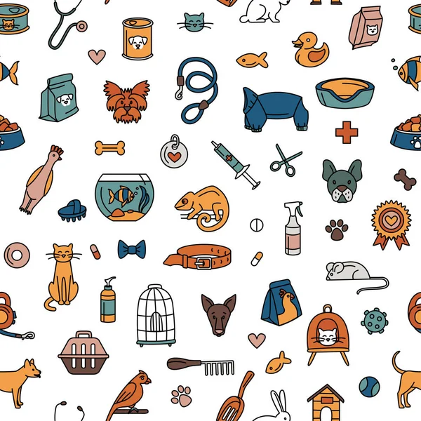 Pet Store Dogs Cats Birds Other Domestic Animals Seamless Pattern — 스톡 벡터