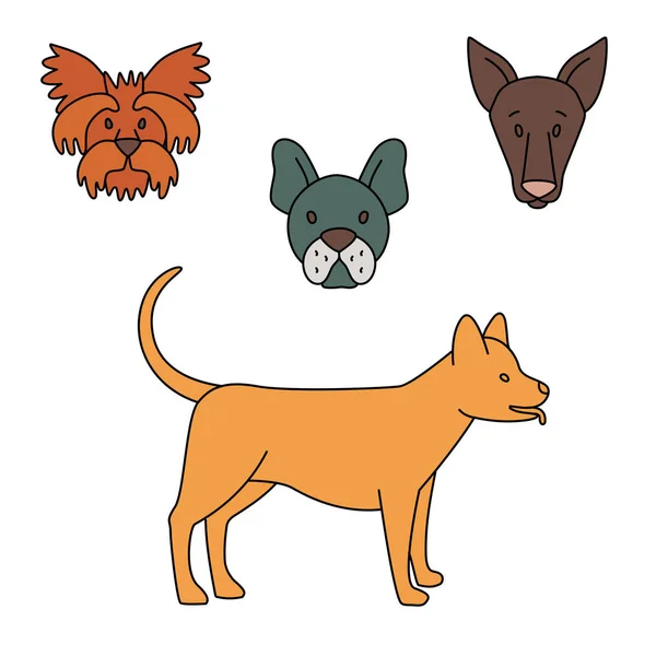 Breeds Dogs Set Black White Vector Illustration Doodles Set Pet — Stock Vector