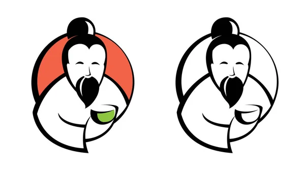 Old man holding cup of tea. Logo packaging tea leaves. — 스톡 벡터