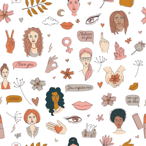 Women 's International Day Girl power and support seamless pattern — Stockový vektor