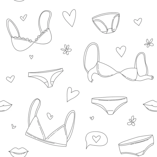 Women's underwear lingerie bras and panties seamless pattern background — Stock Vector