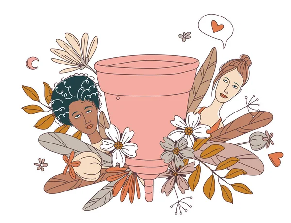 Ženy menstruace období pohár květinové květiny vzor pozadí — Stockový vektor