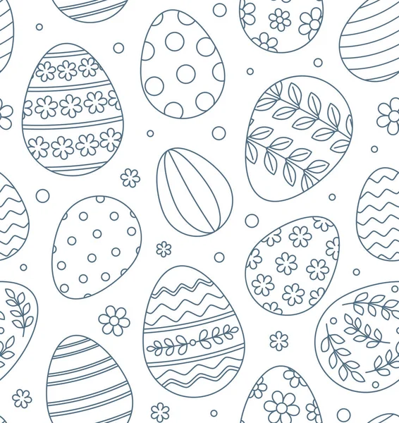 Feliz Pascua saludo patrón sin costuras con huevos de Pascua pintados decorados — Vector de stock