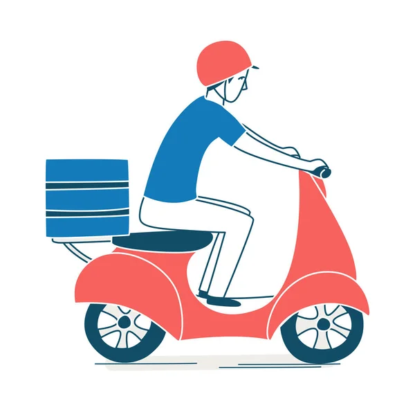 Courier Delivering Order Online Store Deliveryman Driving Scooter Vector Illustration — Stock Vector