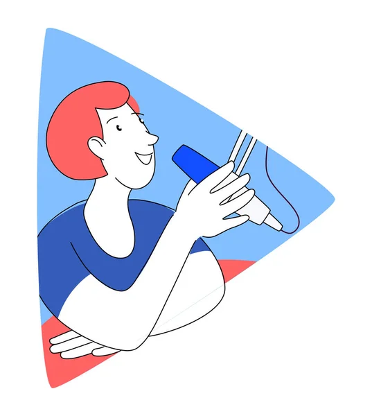 Anfitrião Rádio Com Tabela Ilustração Vetorial Plana Media Hosting Doodle — Vetor de Stock