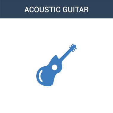 İki renkli Akustik Gitar konsept vektör ikonu. 2 renk Akustik Gitar vektör çizimi. Beyaz arkaplanda izole edilmiş mavi ve turuncu epinefrin simgesi.