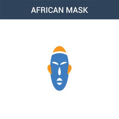 İki renkli Afrika Maskesi konsept vektör simgesi. 2 renkli Afrika maskeli vektör illüstrasyonu. Beyaz arkaplanda izole edilmiş mavi ve turuncu epinefrin simgesi.