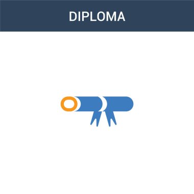 iki renkli Diploma konsept vektör simgesi. 2 renk Diploma vektör çizimi. Beyaz arkaplanda izole edilmiş mavi ve turuncu epinefrin simgesi.