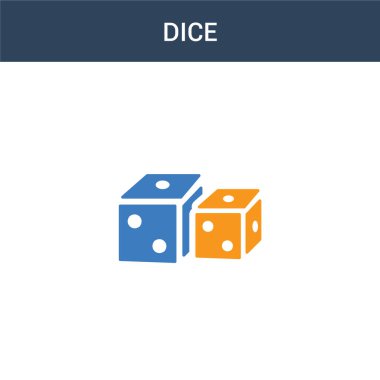 iki renkli Dice konsept vektör simgesi. 2 renk Dice vektör çizimi. Beyaz arkaplanda izole edilmiş mavi ve turuncu epinefrin simgesi.
