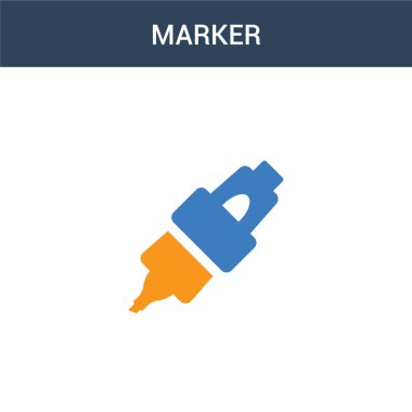 iki renkli İşaretleyici konsept vektör simgesi. 2 renk Marker vektör illüstrasyonu. Beyaz arkaplanda izole edilmiş mavi ve turuncu epinefrin simgesi.