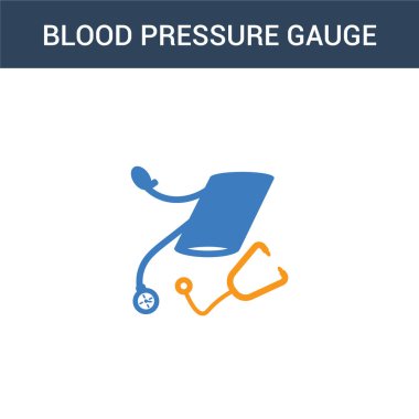İki renkli Kan basıncı ölçer konsept vektör ikonu. 2 renk Kan basıncı göstergesi vektör illüstrasyonu. Beyaz arkaplanda izole edilmiş mavi ve turuncu epinefrin simgesi.