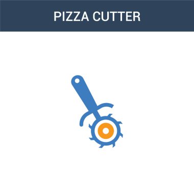 İki renkli Pizza Kesicisi konsept vektör simgesi. 2 renkli Pizza Kesicisi vektör çizimi. Beyaz arkaplanda izole edilmiş mavi ve turuncu epinefrin simgesi.