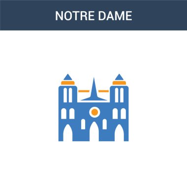 iki renkli Notre dame konsept vektör simgesi. 2 renk Notre dame vektör çizimi. Beyaz arkaplanda izole edilmiş mavi ve turuncu epinefrin simgesi.