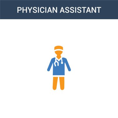 iki renkli doktor yardımcısı konsept vektör ikonu. 2 renkli vektör asistanı illüstrasyonu. Beyaz arkaplanda izole edilmiş mavi ve turuncu epinefrin simgesi.