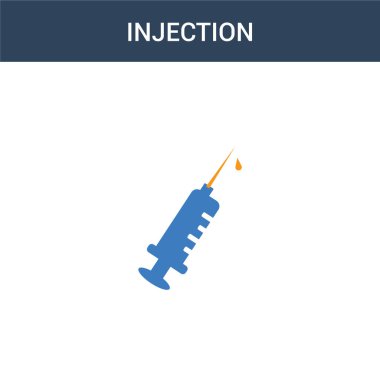 iki renkli enjeksiyon konsept vektör simgesi. 2 renk enjeksiyon vektör çizimi. Beyaz arkaplanda izole edilmiş mavi ve turuncu epinefrin simgesi.